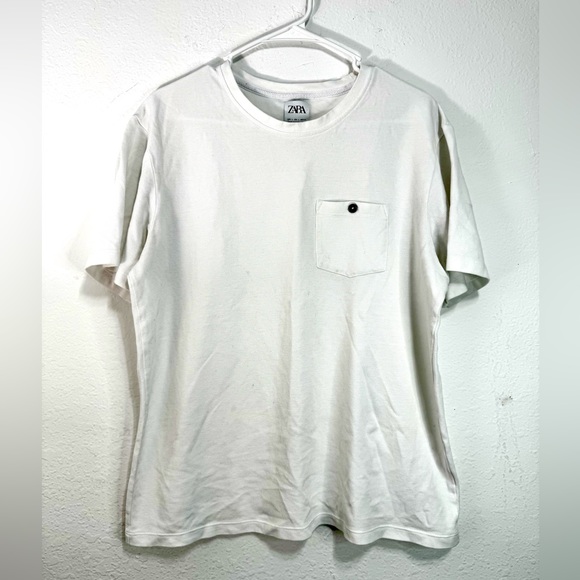 ZARA Men Basic Knit Tee Large L White Tshirt - Picture 3 of 8